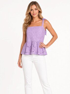 J.Crew Lavender Eyelet Tie-Shoulder Peplum Top